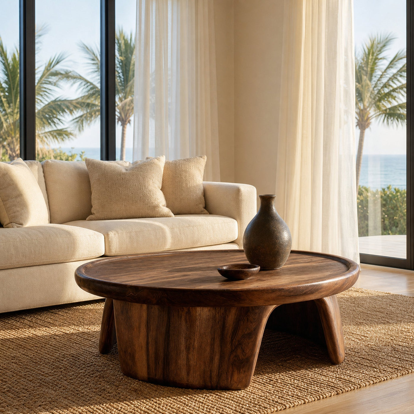 Modern Coffee Table With Three Pedestal Base For Living