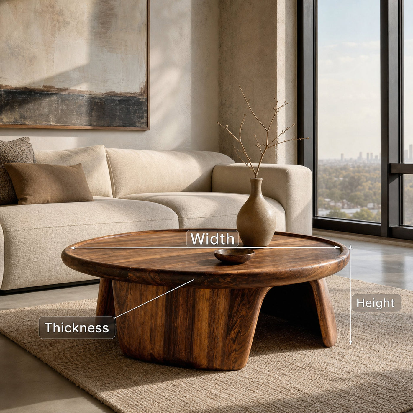 Modern Coffee Table With Three Pedestal Base For Living - product view 7