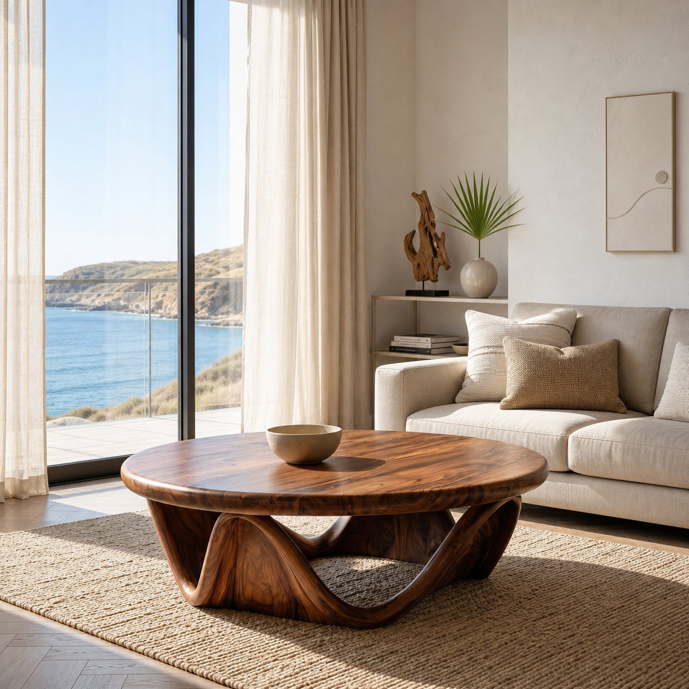 Modern Coffee Table With Unique Flowing Base For Living Room