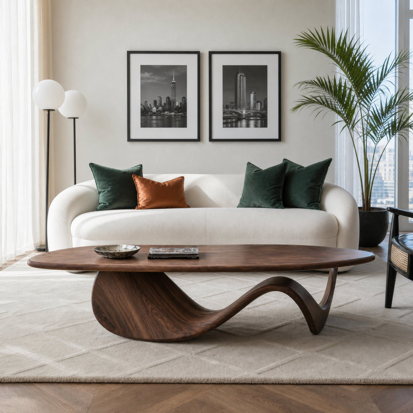 Modern Coffee Table With Wave Design For Living Room