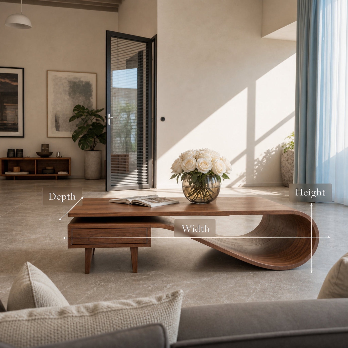 Modern Curved Coffee Table With Drawers For Living Room - product view 7
