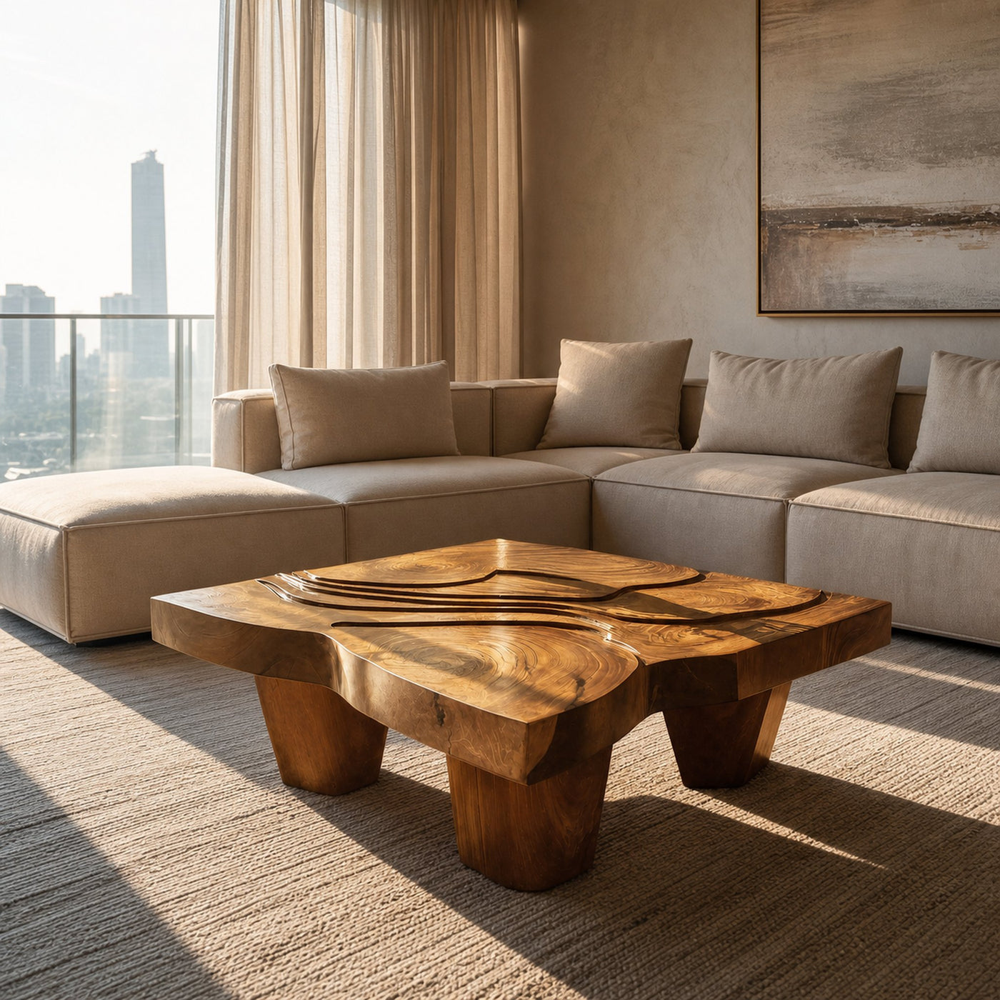 Modern Farmhouse Abstract Coffee Table For Living Room Decor - product view 5