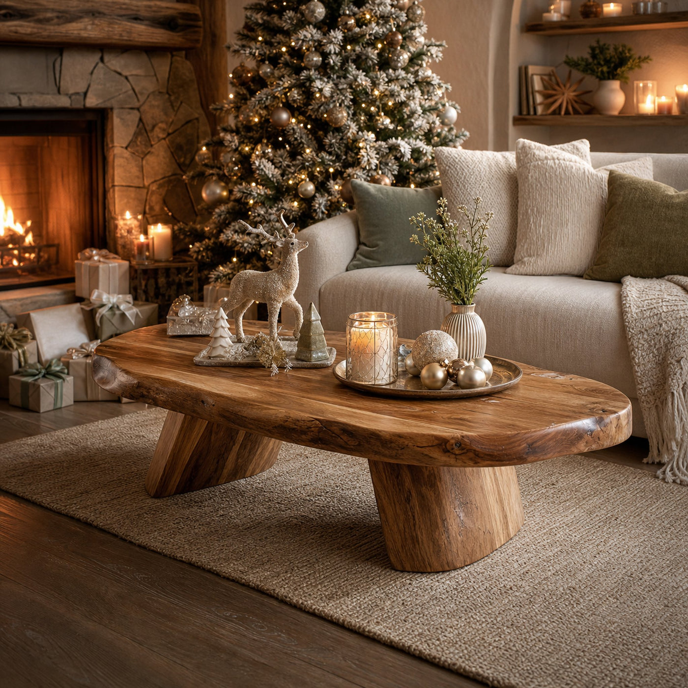 Modern Farmhouse Solid Wood Coffee Table For Holiday Entryway