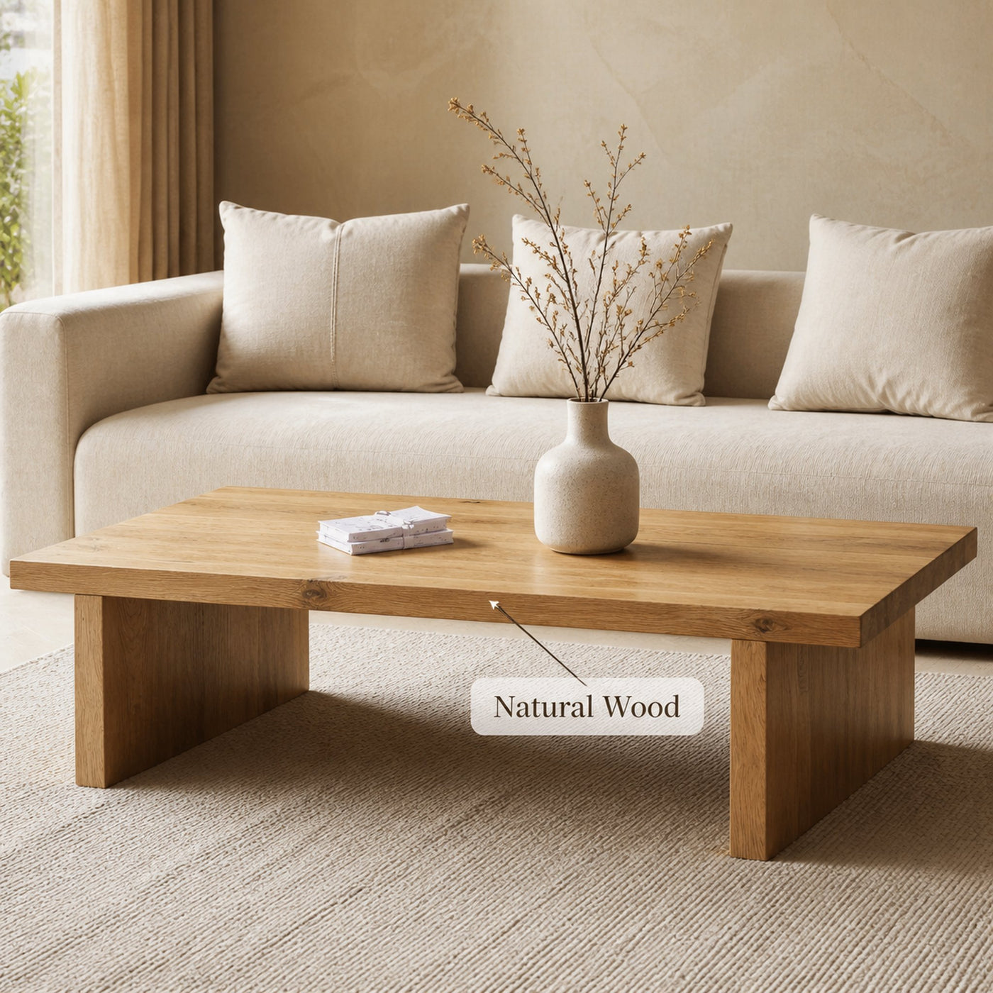 Modern Floating Wood Coffee Table Sitting Room Sleek Contemporary - product view 6