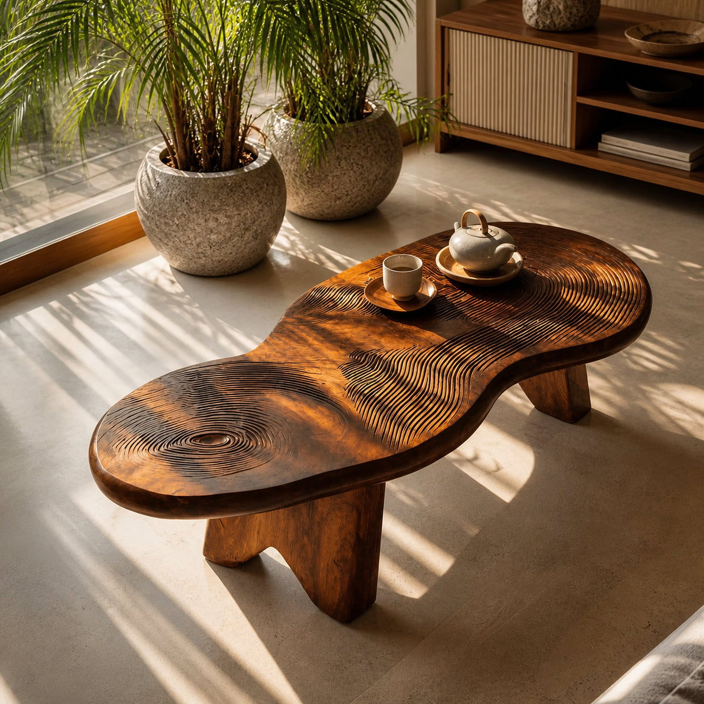 Modern Irregular Wood Coffee Table For Entryway Decor