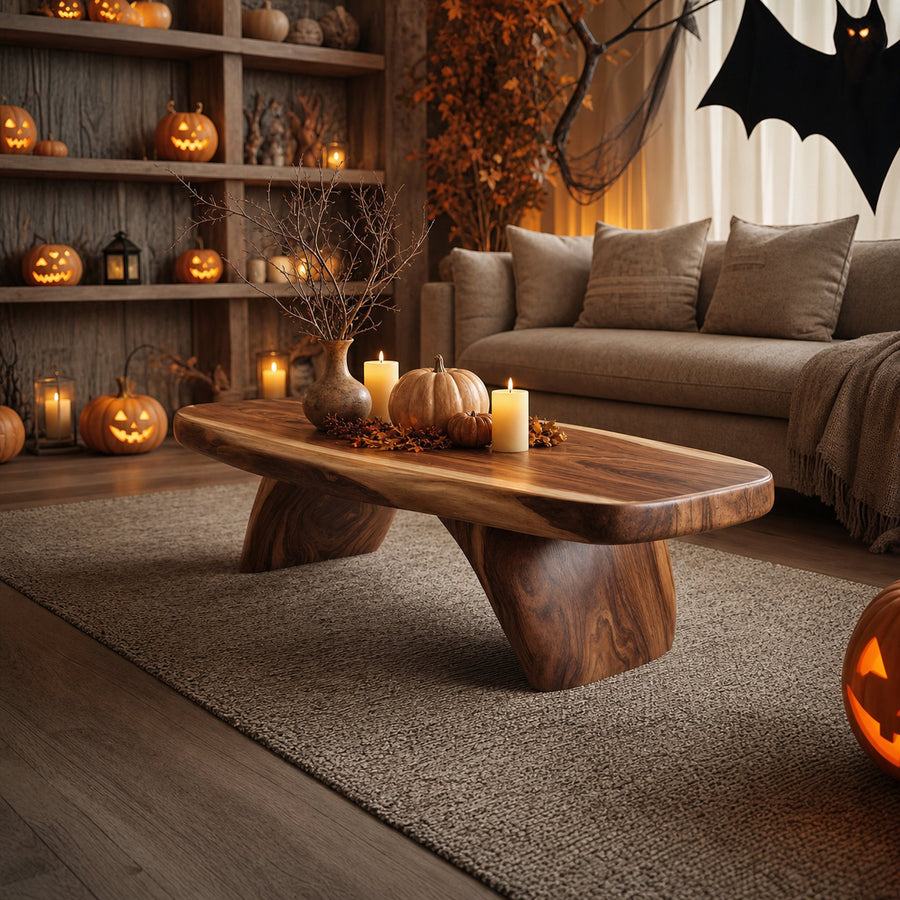 Modern Live Edge Coffee Table Livingroom Decor Cozy Pumpkin Season