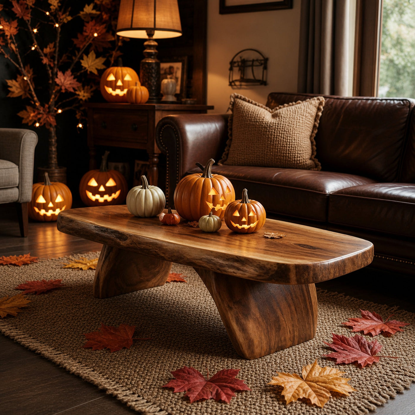 Modern Live Edge Coffee Table Livingroom Decor Cozy Pumpkin Season - product view 6
