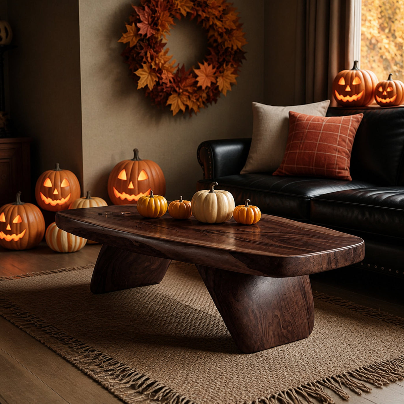 Modern Live Edge Coffee Table Livingroom Decor Cozy Pumpkin Season - product view 7
