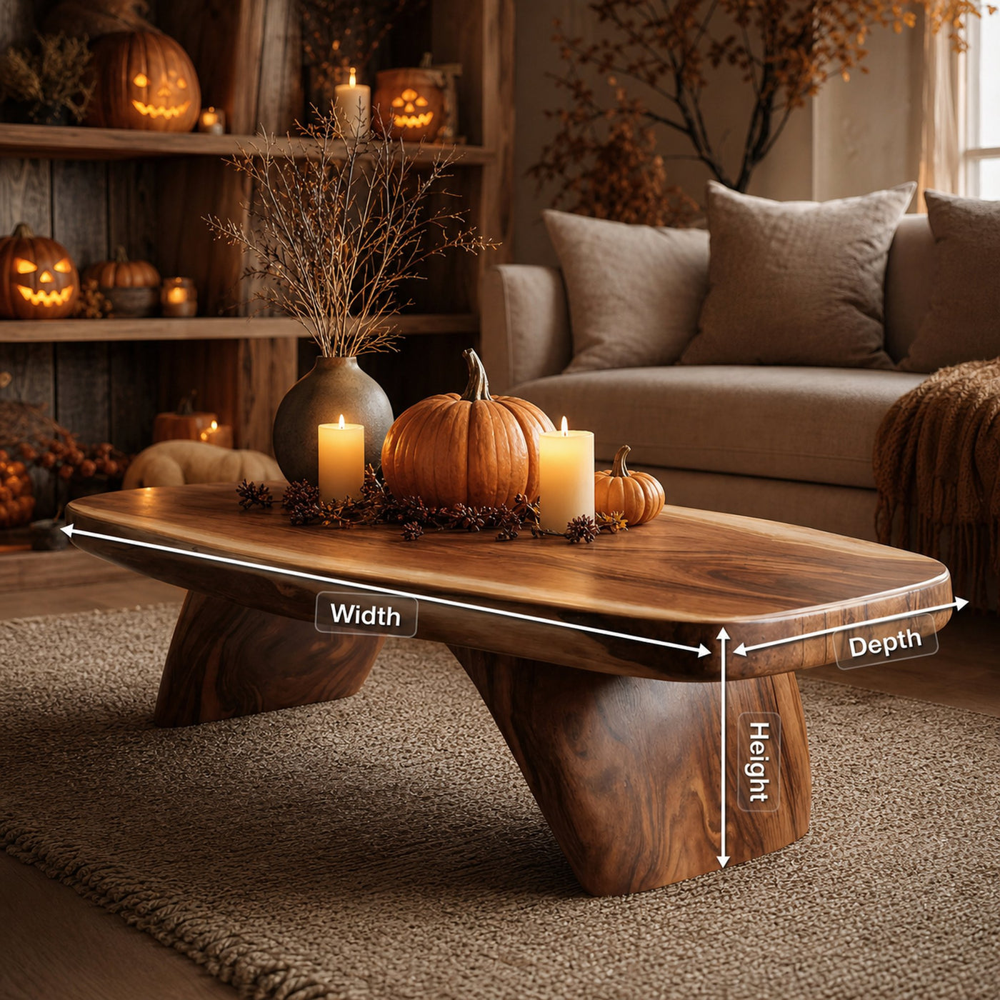 Modern Live Edge Coffee Table Livingroom Decor Cozy Pumpkin Season - product view 8