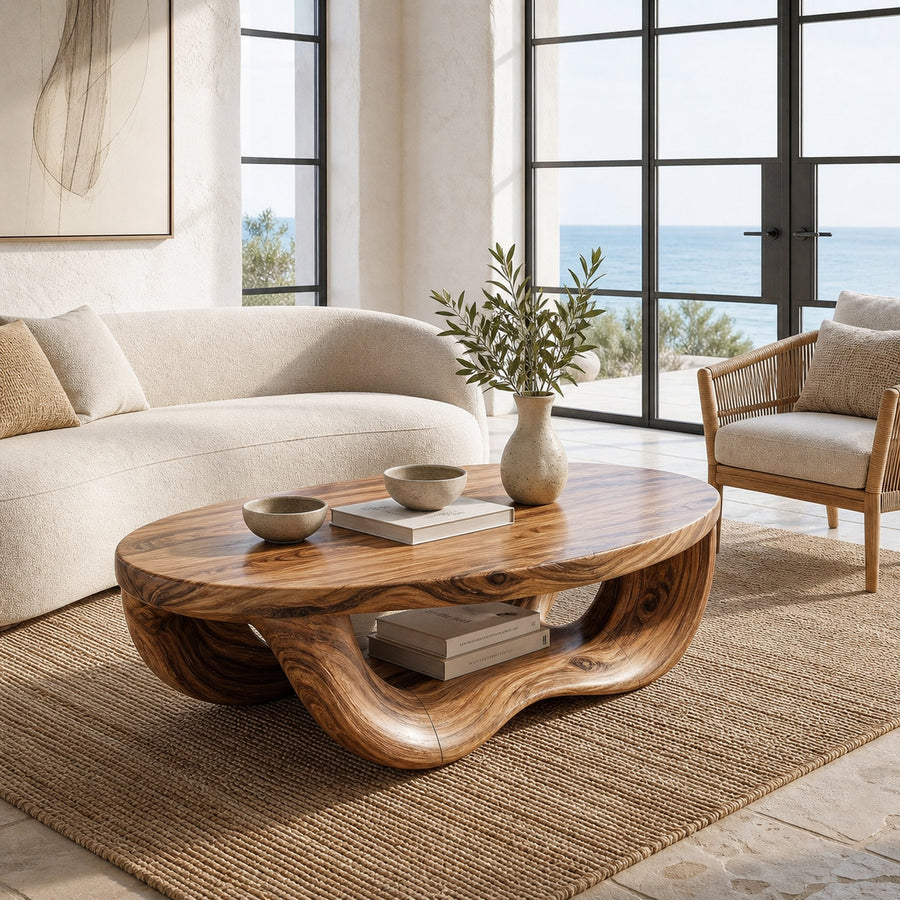 Modern Organic Coffee Table With Handcrafted Curved Wood Design For Living Room