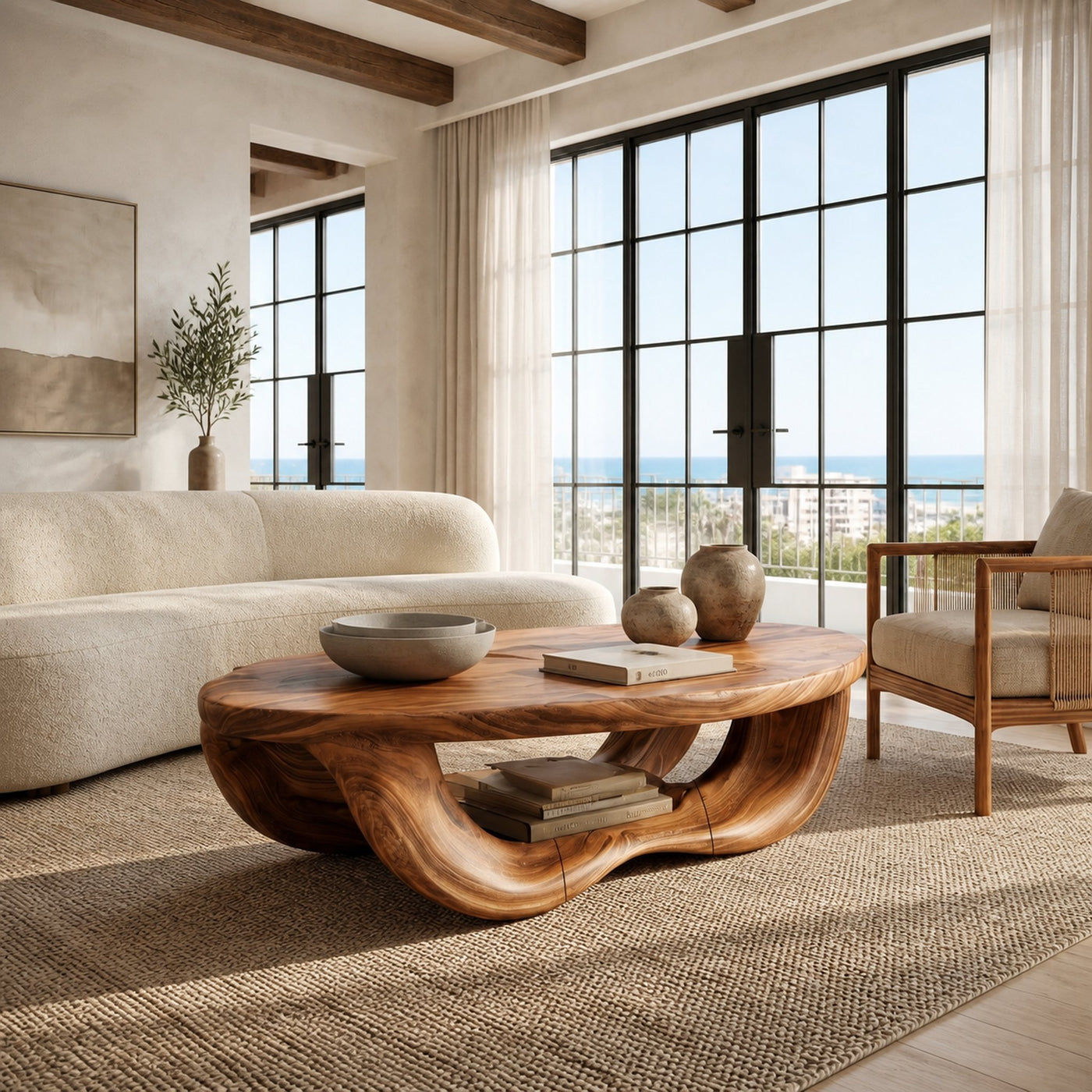 Modern Organic Coffee Table With Handcrafted Curved Wood Design For Living Room - product view 6