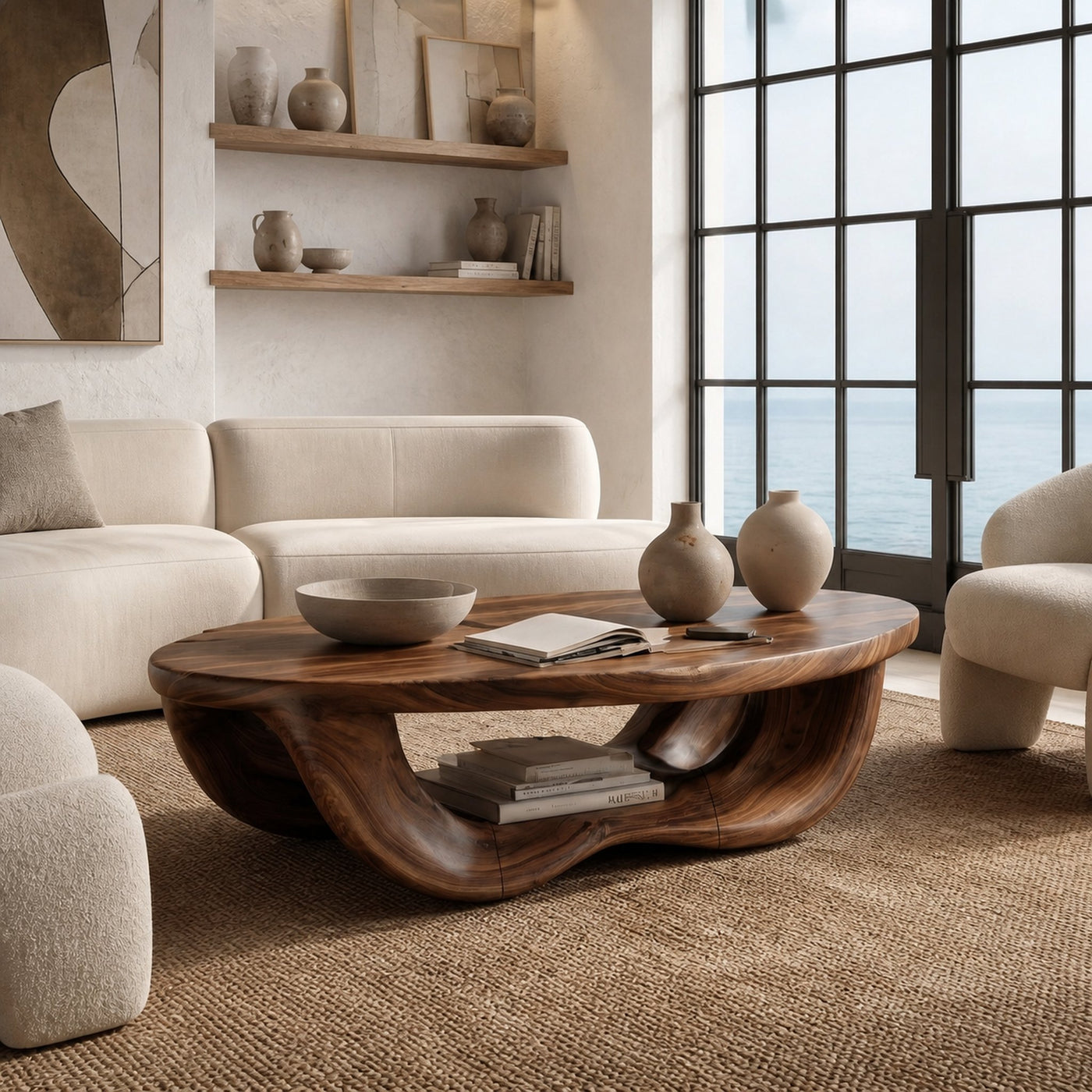 Modern Organic Coffee Table With Handcrafted Curved Wood Design For Living Room - product view 7