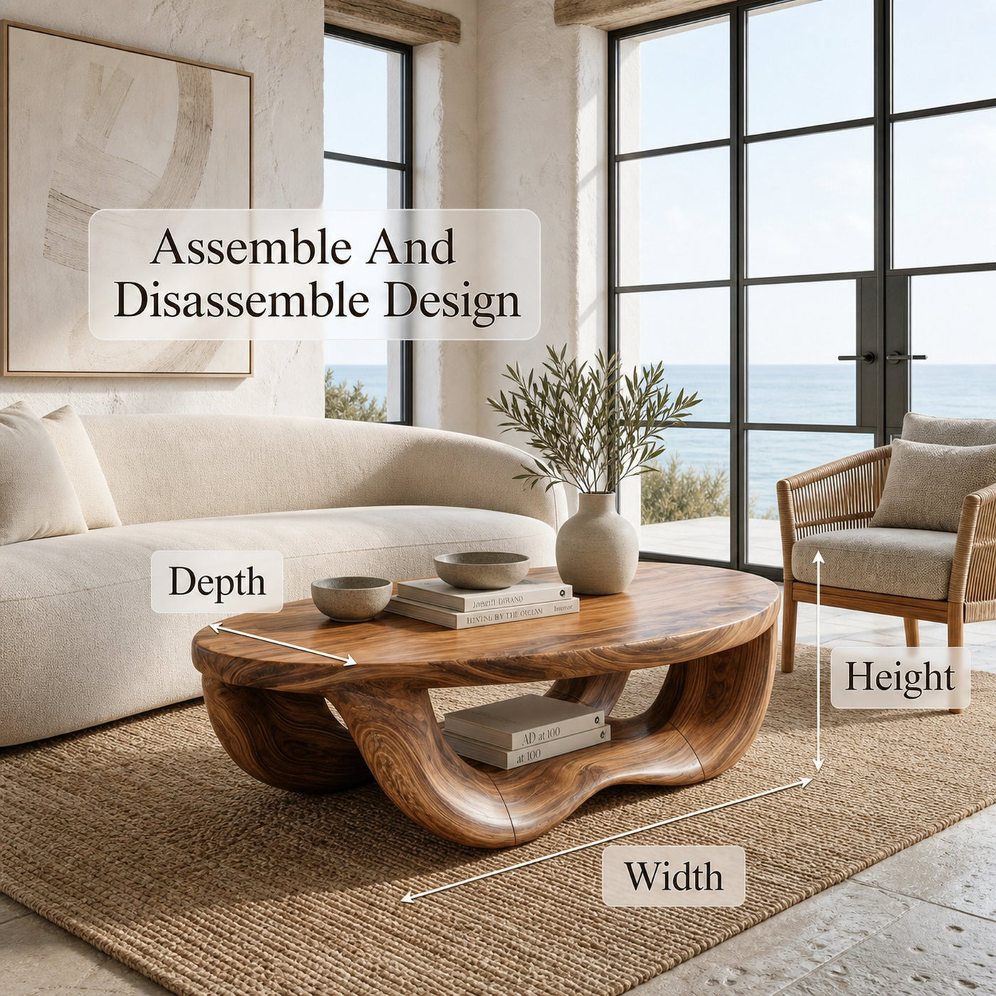 Modern Organic Coffee Table With Handcrafted Curved Wood Design For Living Room - product view 8