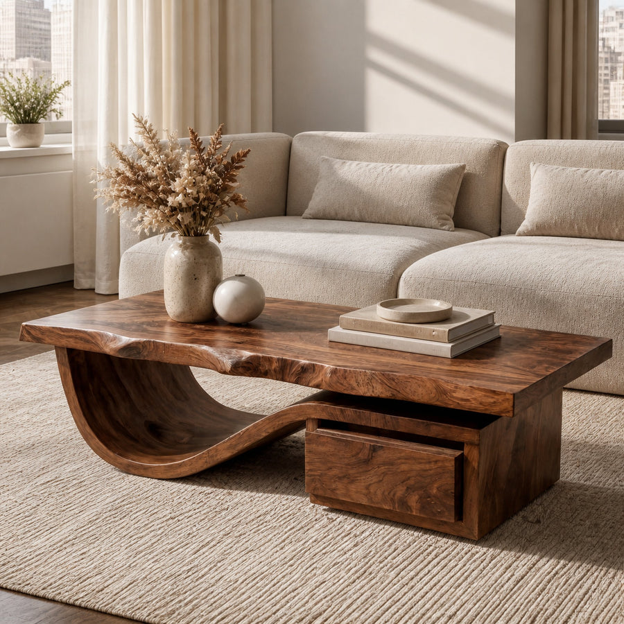 Modern Organic Coffee Table With Storage For Living Room And Lounge