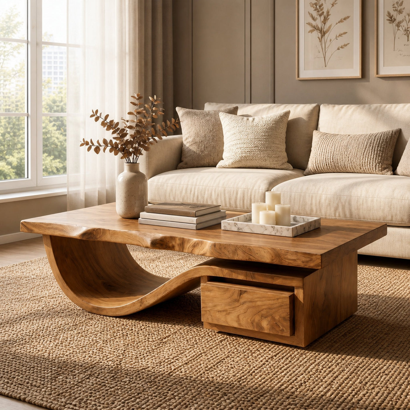 Modern Organic Coffee Table With Storage For Living Room And Lounge - product view 6
