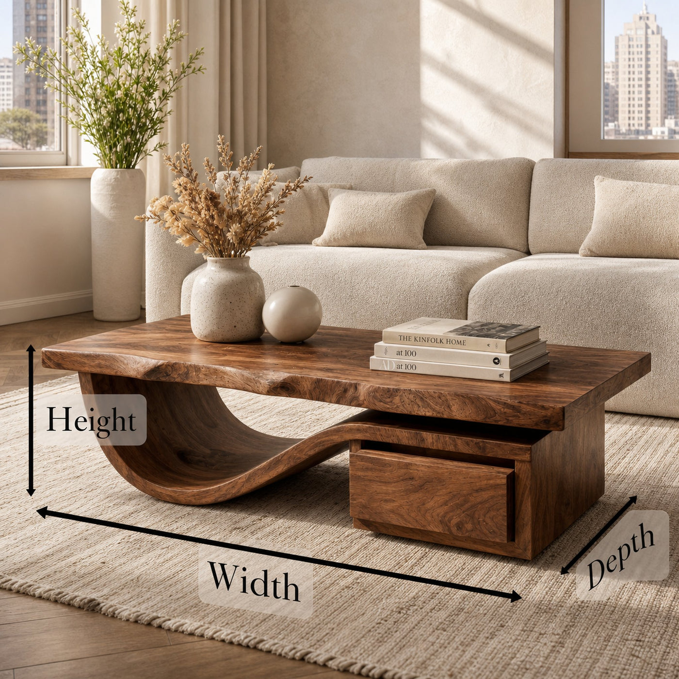 Modern Organic Coffee Table With Storage For Living Room And Lounge - product view 8