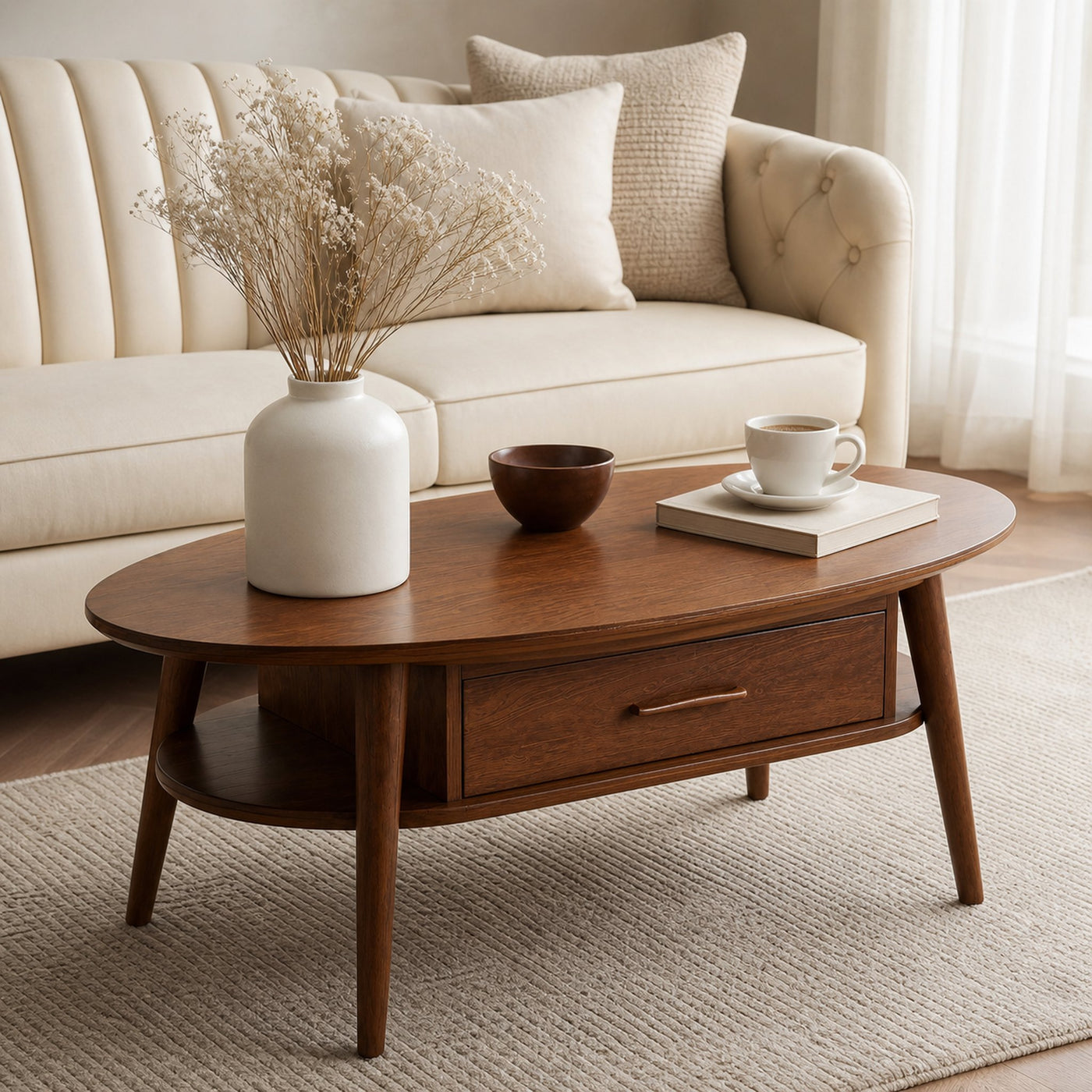 Modern Oval Coffee Table With Drawer For Lounge