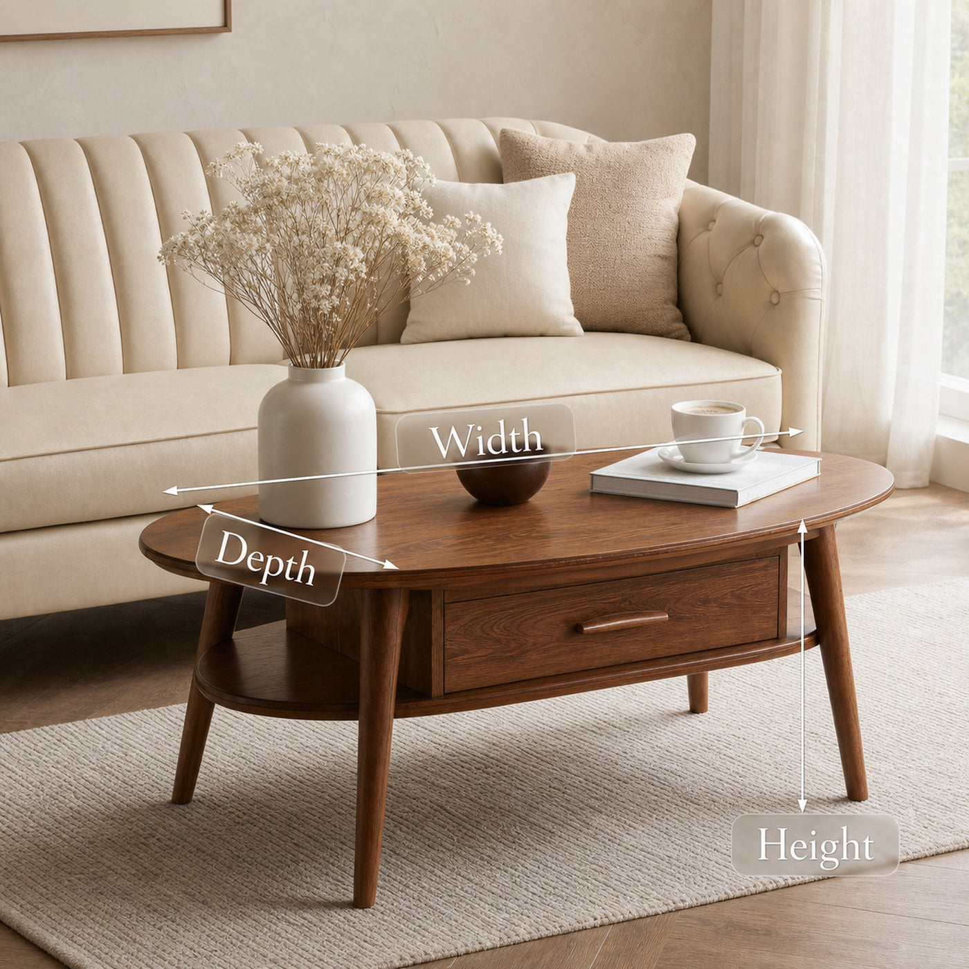 Modern Oval Coffee Table With Drawer For Lounge - product view 6