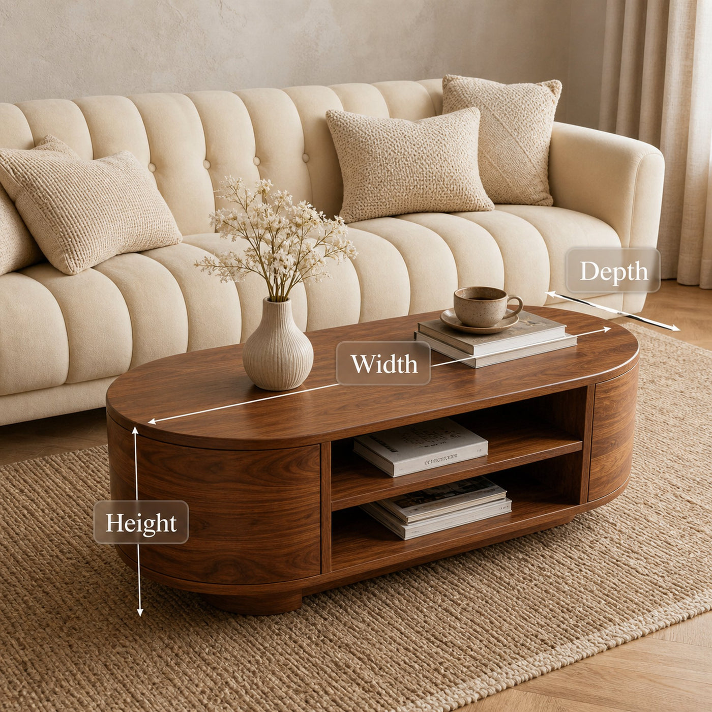 Modern Oval Coffee Table With Open Shelves For Living Room - product view 6