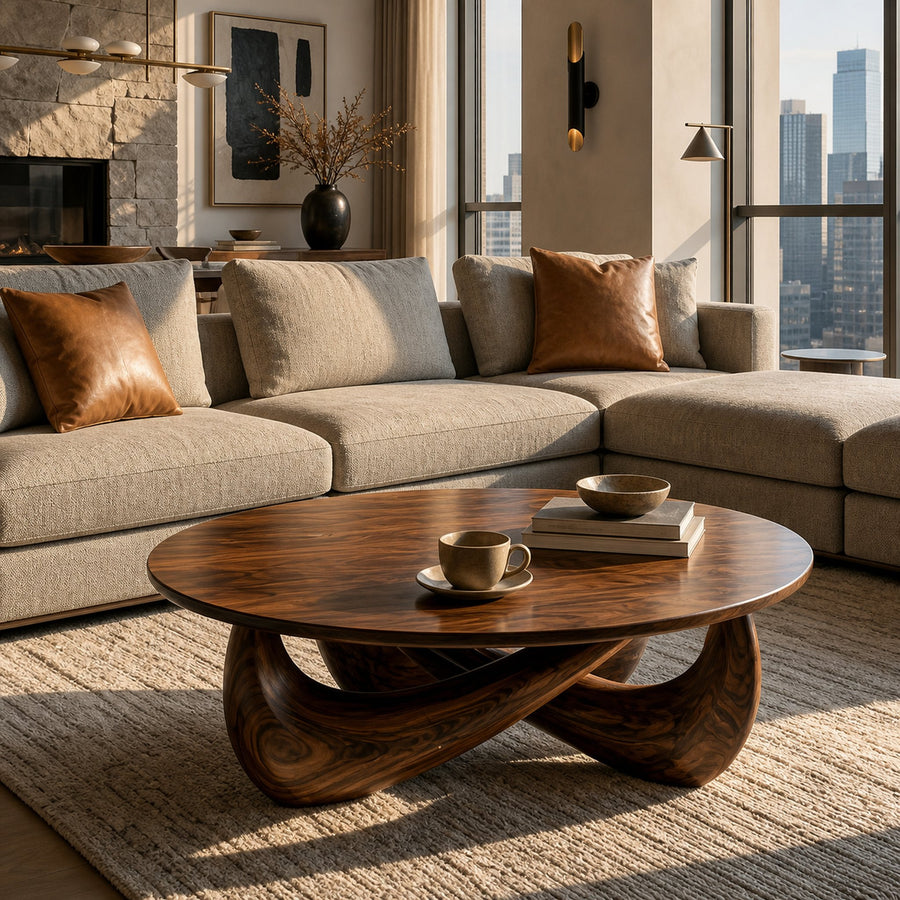 Modern Round Coffee Table With Crossed Base For Living Room
