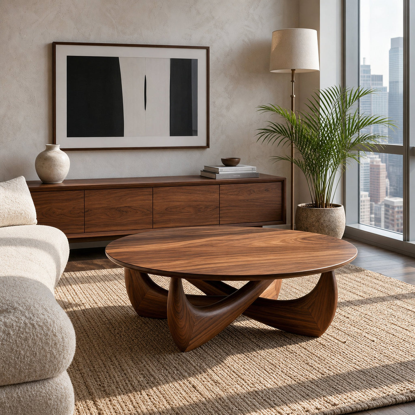 Modern Round Coffee Table With Crossed Base For Living Room - product view 6