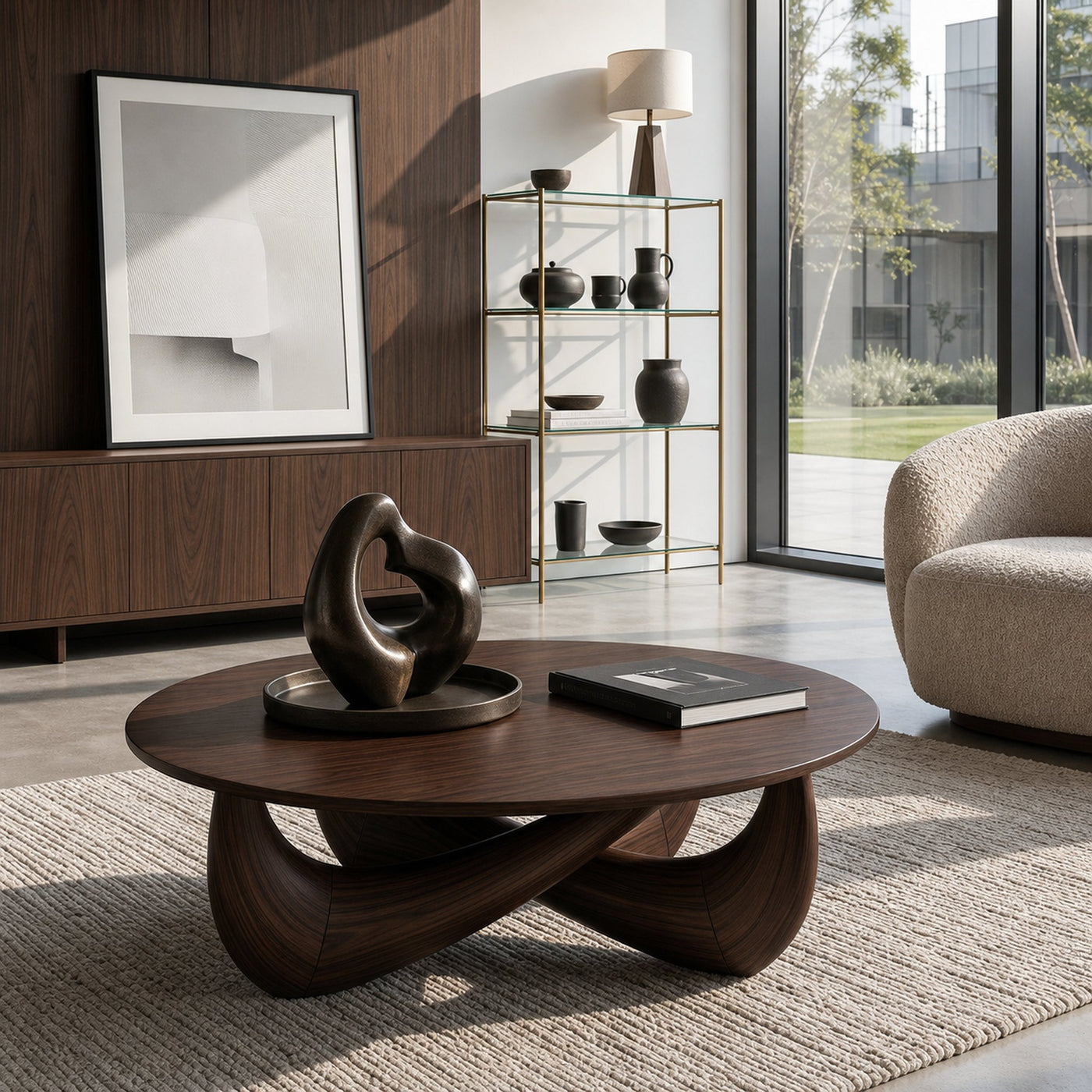 Modern Round Coffee Table With Crossed Base For Living Room - product view 7