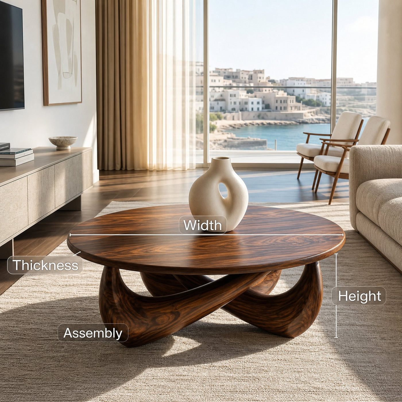 Modern Round Coffee Table With Crossed Base For Living Room - product view 8