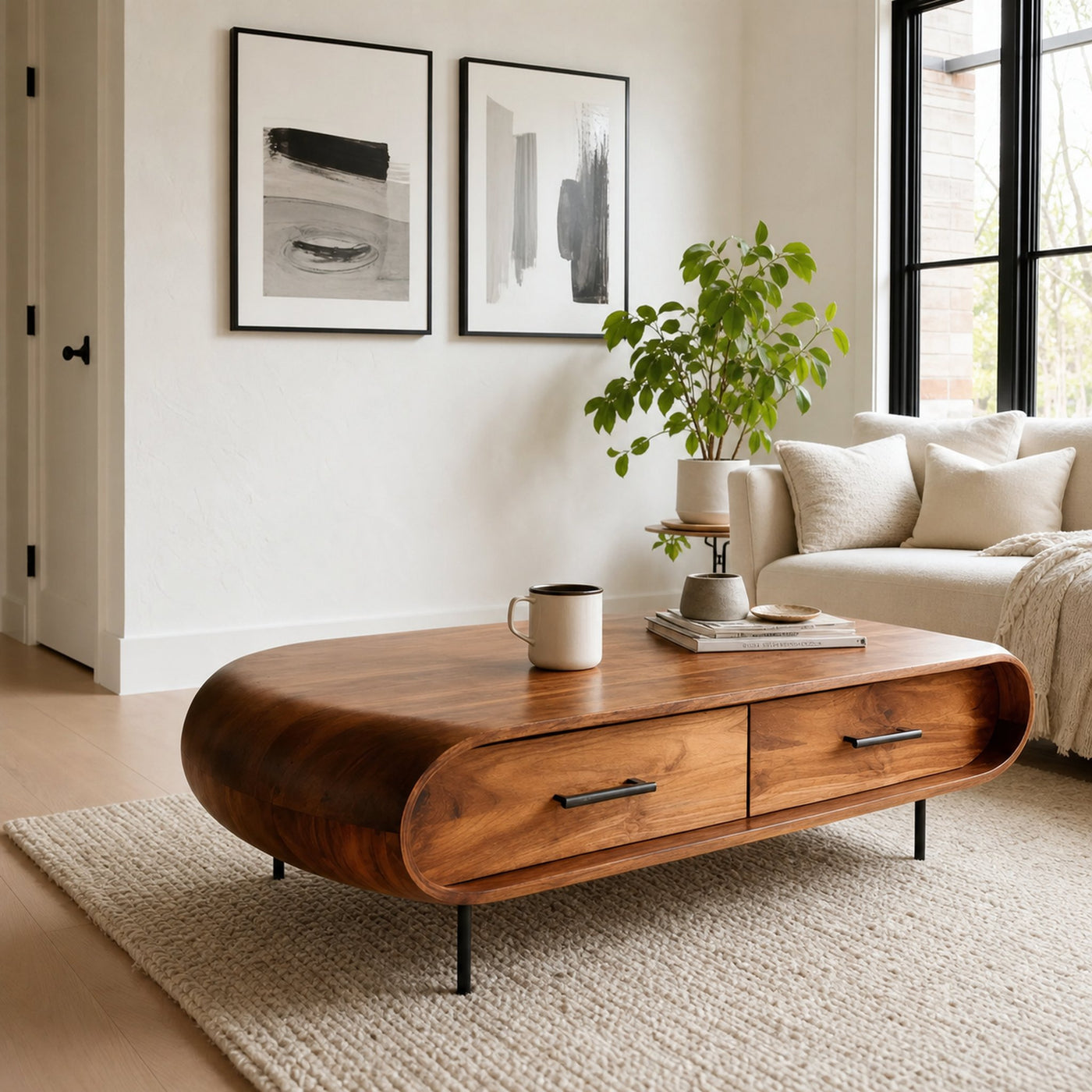 Modern Round Coffee Table With Drawer For Living Room