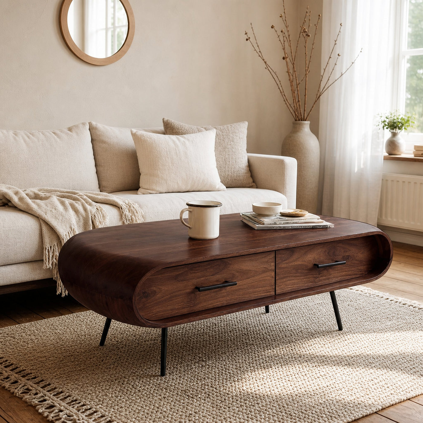 Modern Round Coffee Table With Drawer For Living Room - product view 6