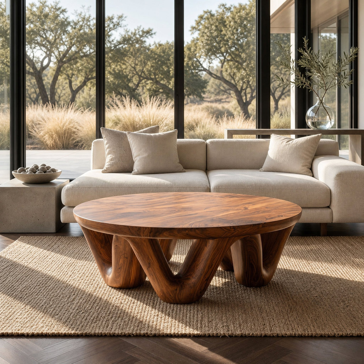 Modern Round Coffee Table With Flowing Sculptural Base For Home - product view 6