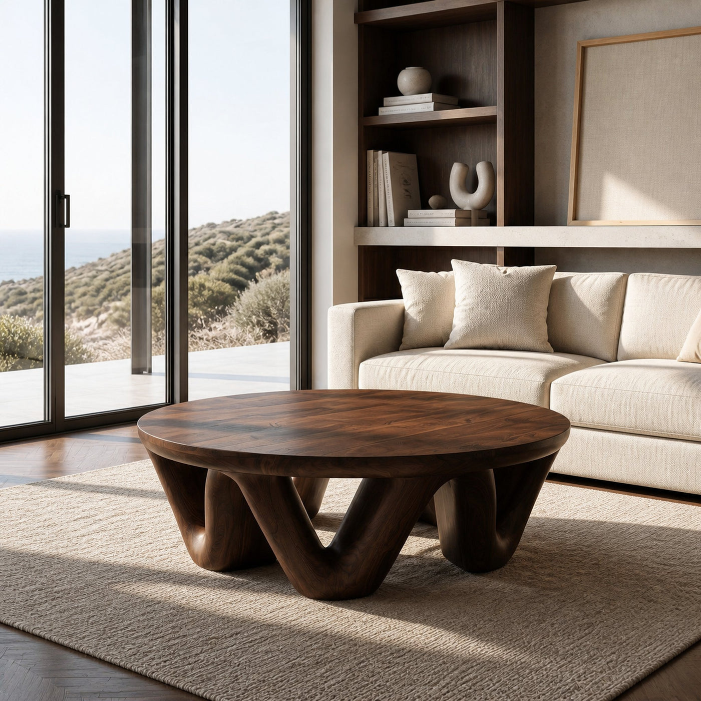 Modern Round Coffee Table With Flowing Sculptural Base For Home - product view 7