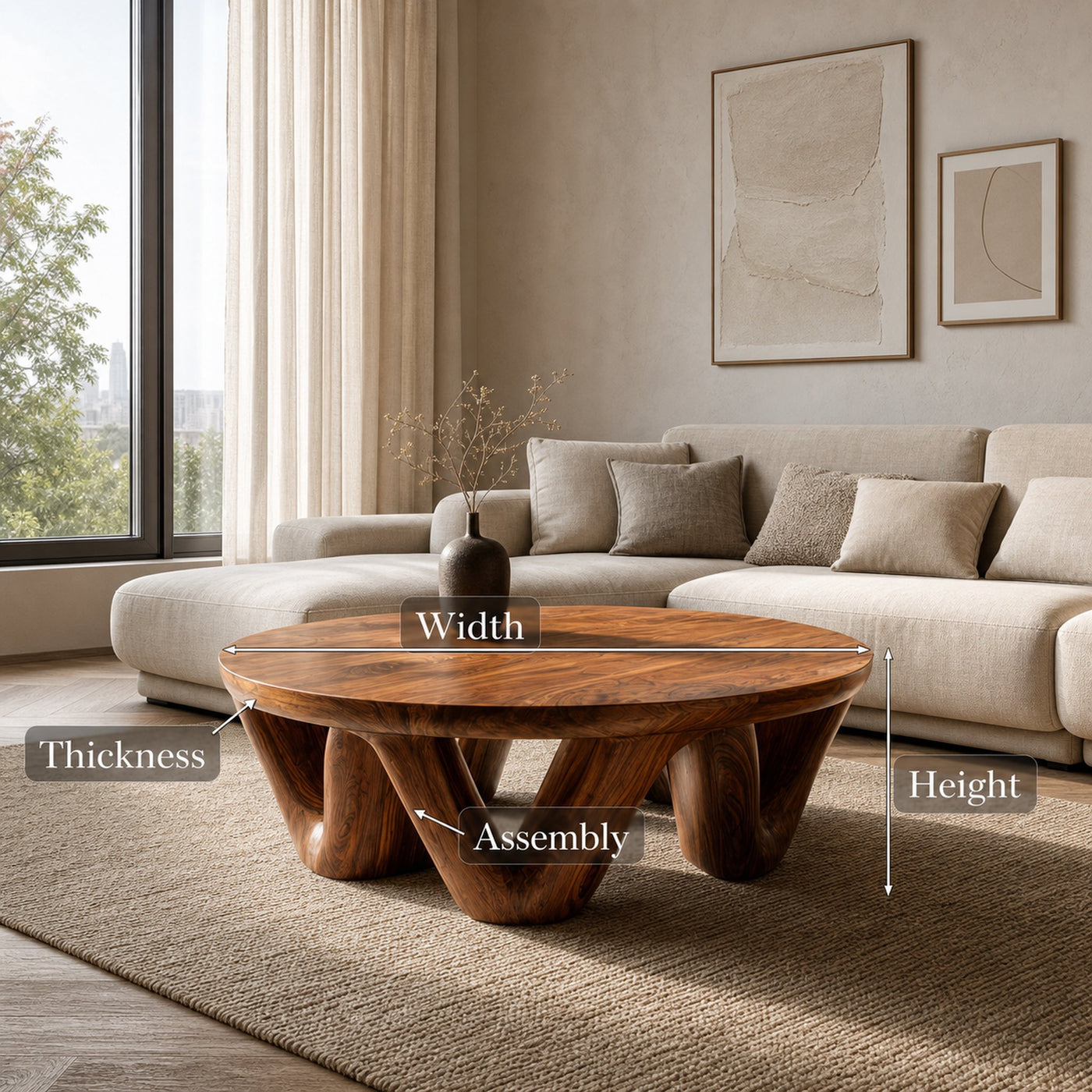Modern Round Coffee Table With Flowing Sculptural Base For Home - product view 8