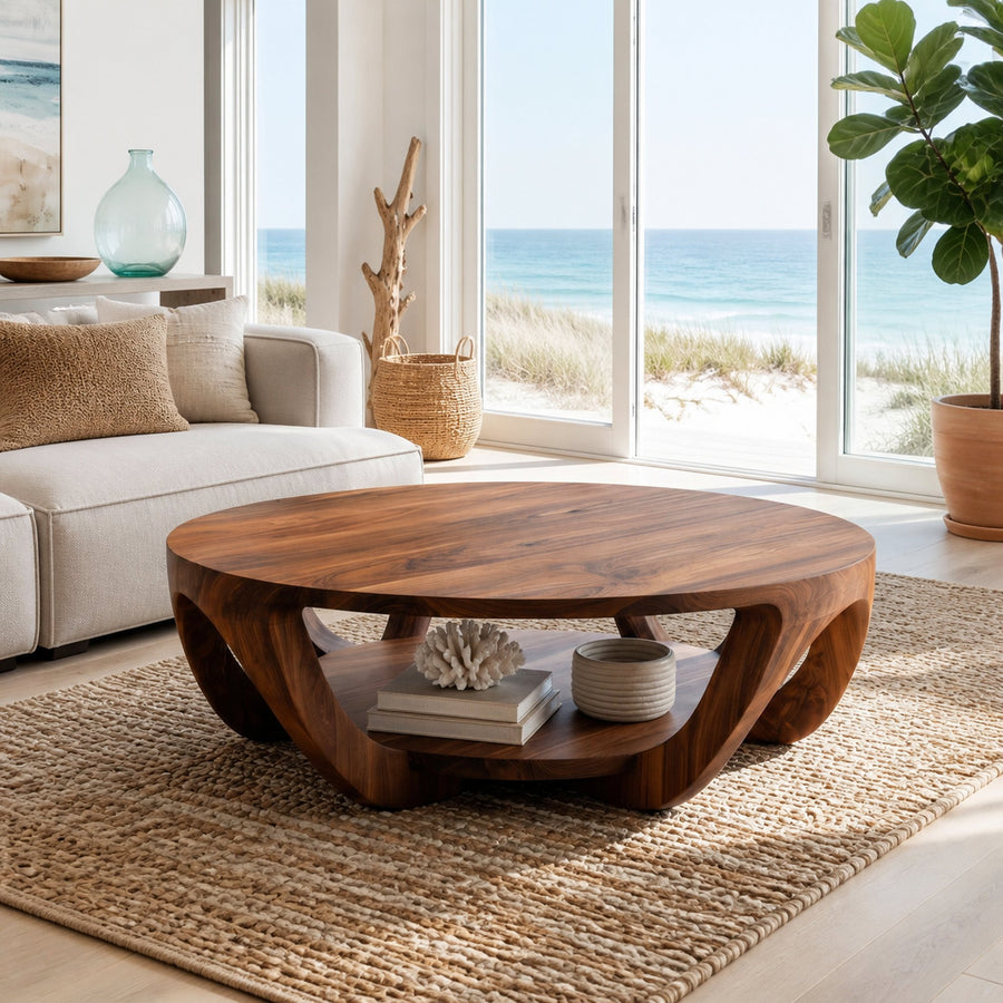 Modern Round Coffee Table With Shelving For Living Room