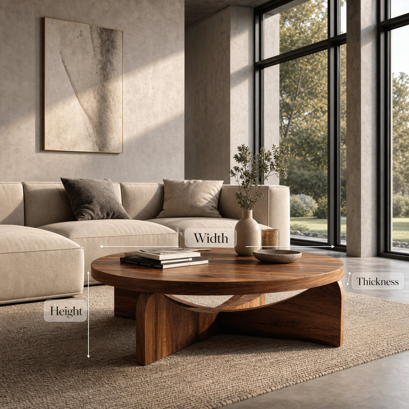 Modern Round Wood Coffee Table With Unique Base For Living - product view 6