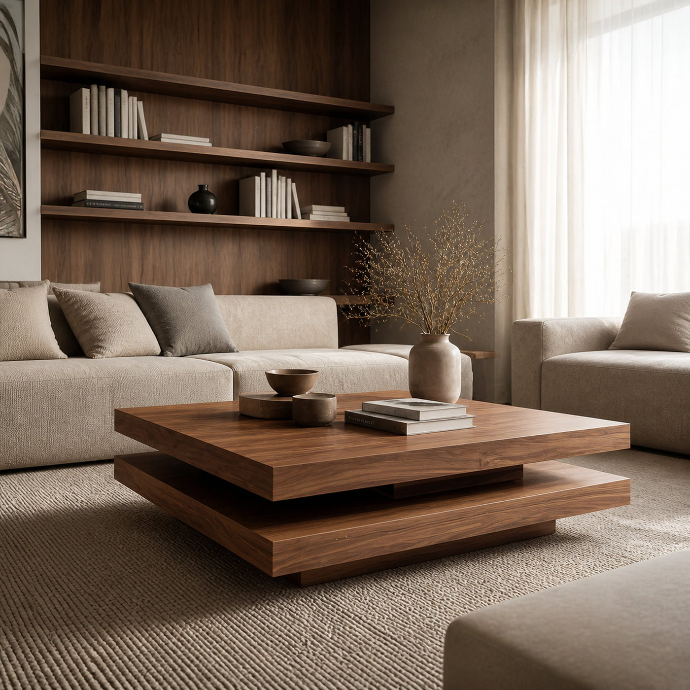 Modern Rustic Wooden Live Edge Coffee Table For Living Room