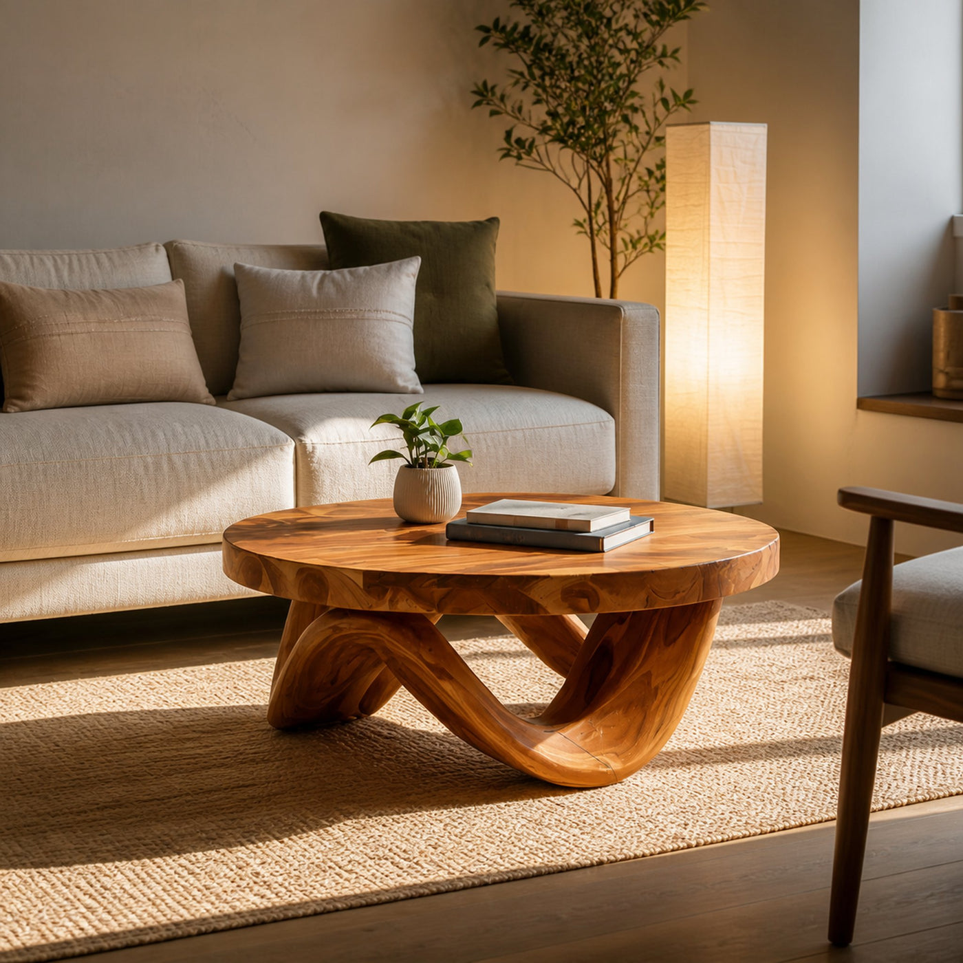 Modern Sculptural Coffee Table With Curved Base For Living - product view 6