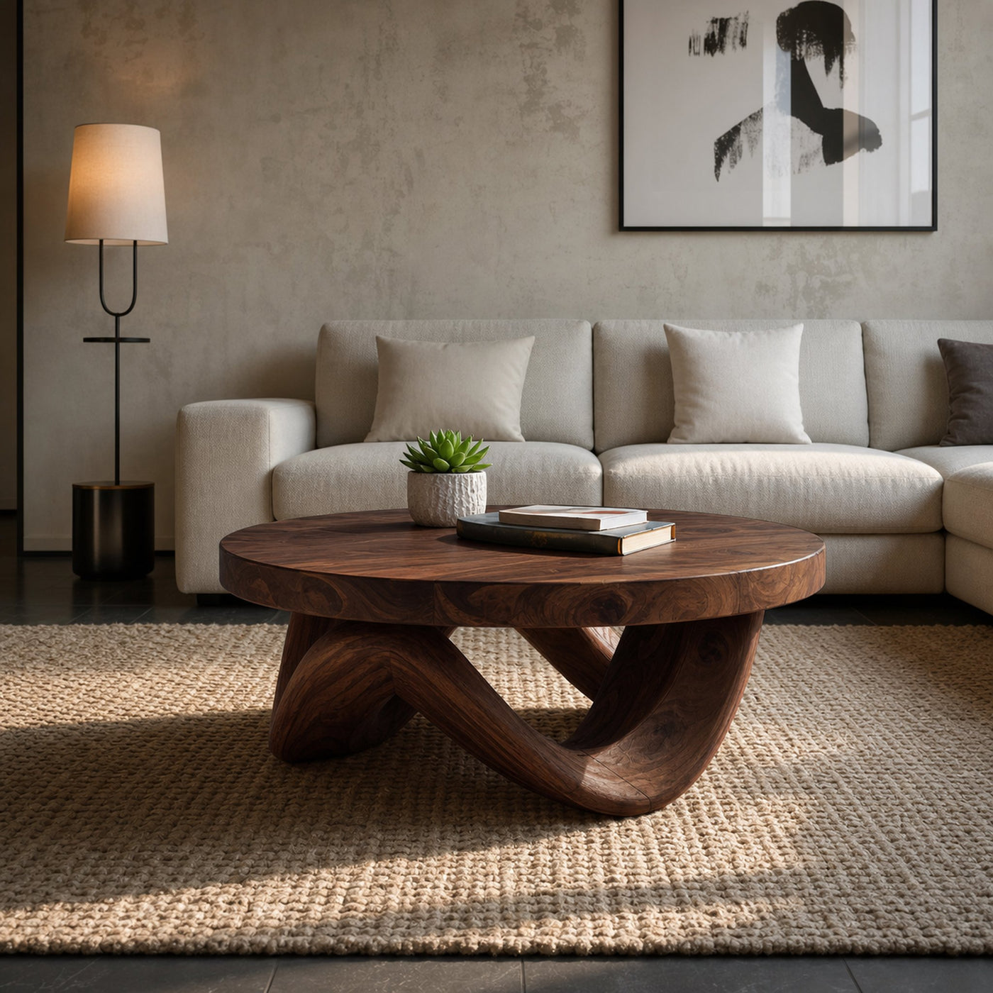 Modern Sculptural Coffee Table With Curved Base For Living - product view 7