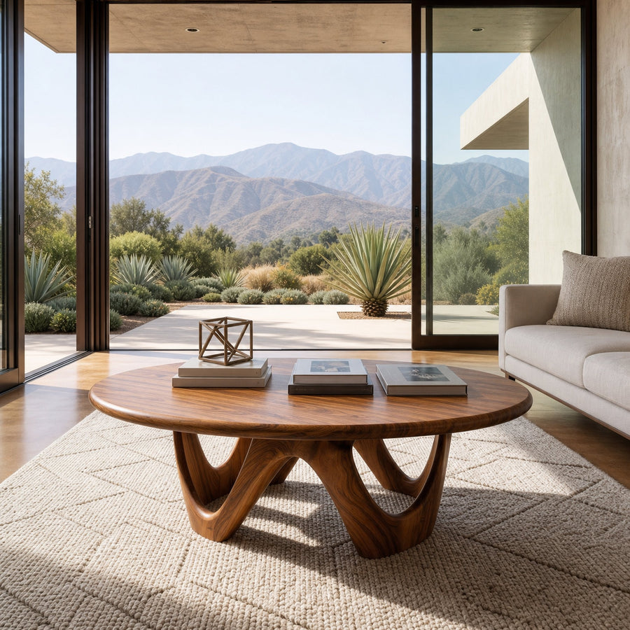 Modern Sculptural Coffee Table With Curved Base For Living Room