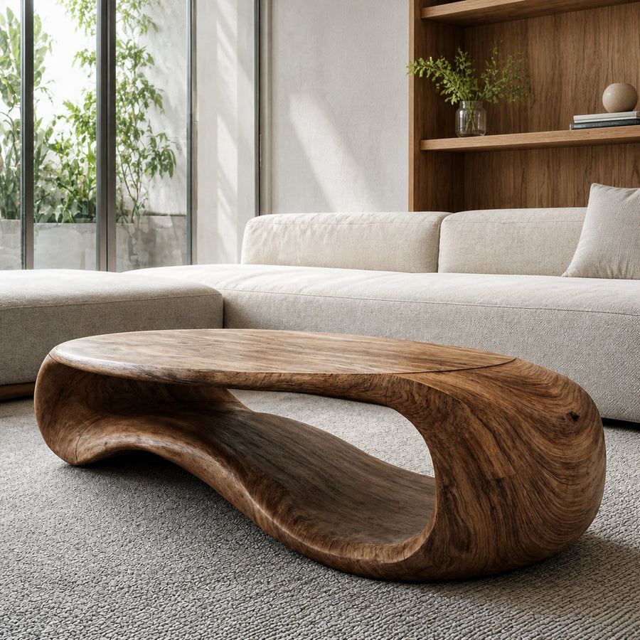 Modern Sculptural Solid Wood Coffee Table For Living Room