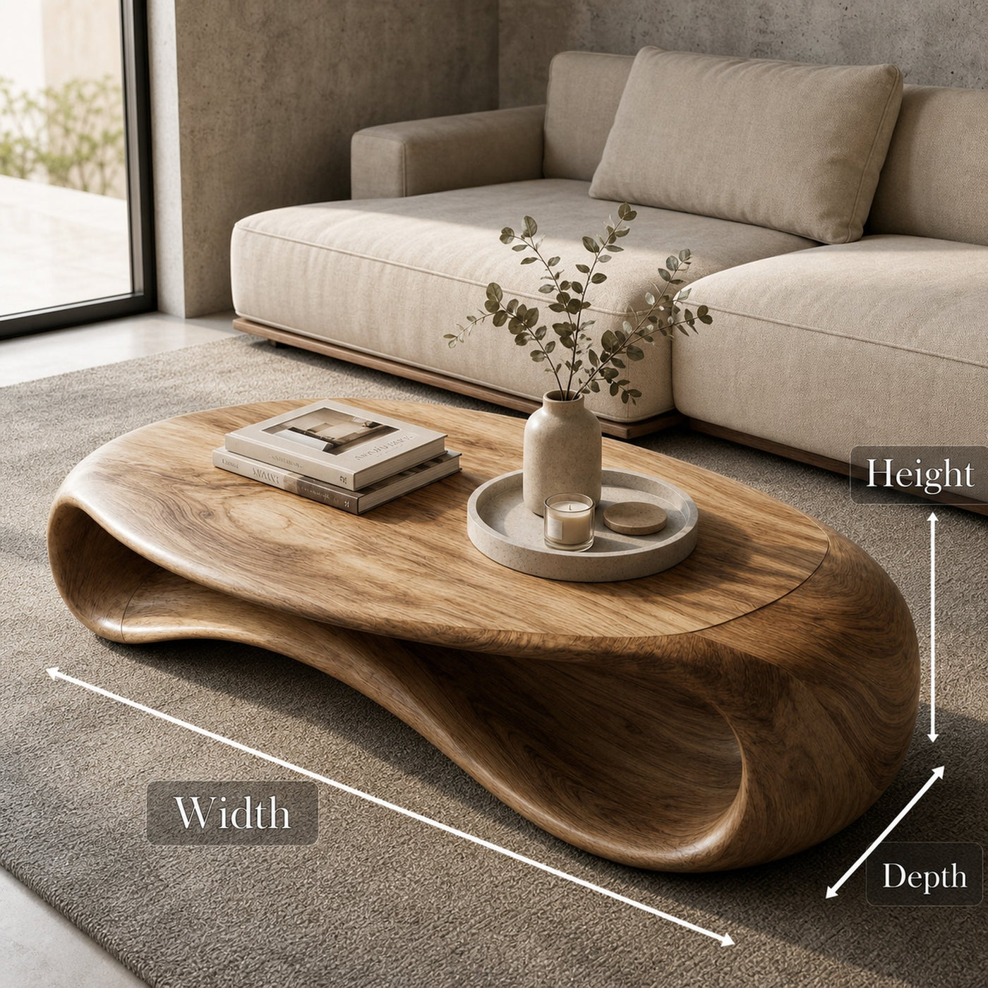 Modern Sculptural Solid Wood Coffee Table For Living Room - product view 6