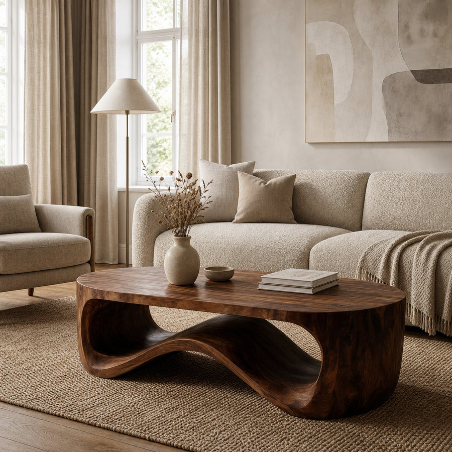 Modern Sculptural Wood Coffee Table For Living Room