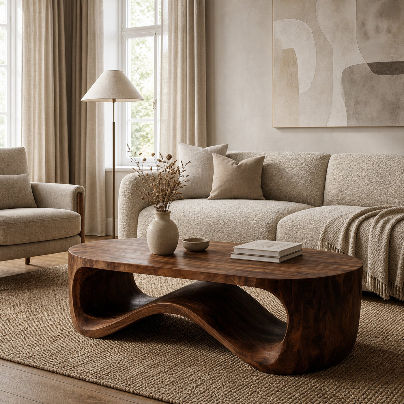 Modern Sculptural Wood Coffee Table For Living Room
