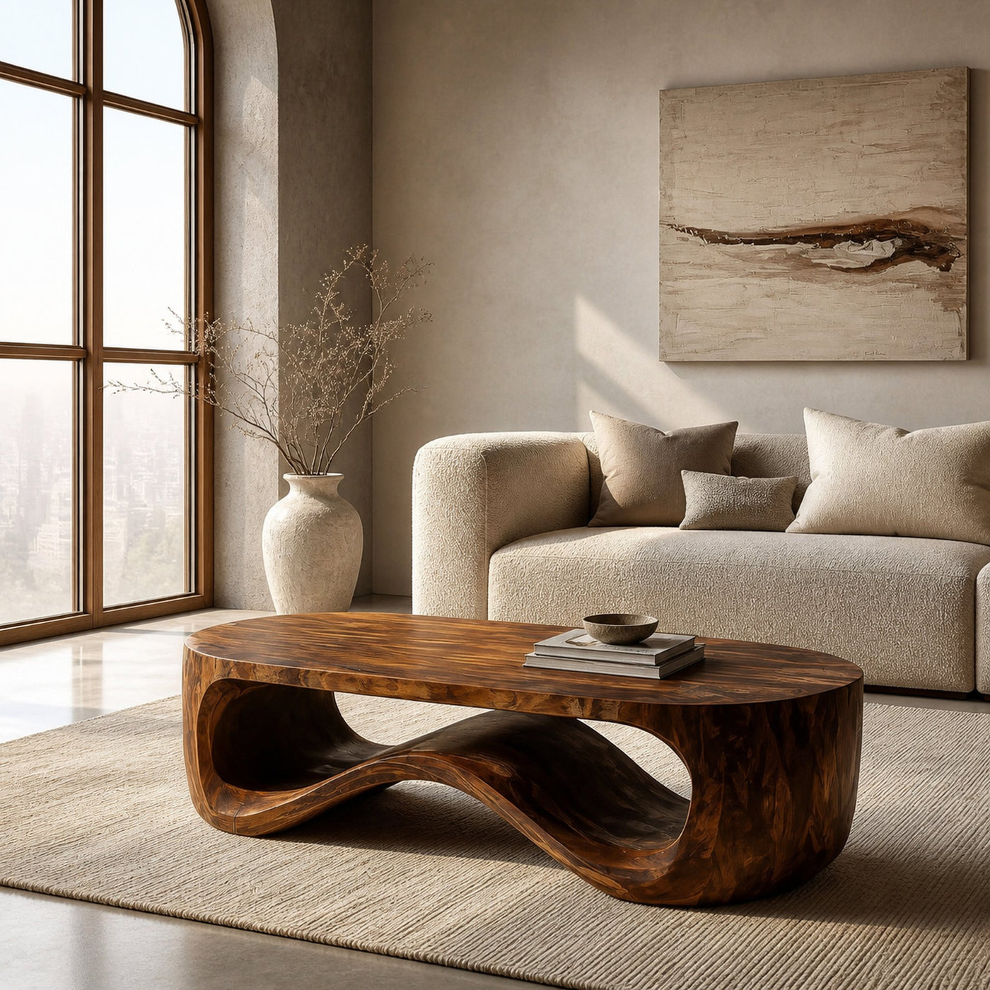 Modern Sculptural Wood Coffee Table For Living Room - product view 7