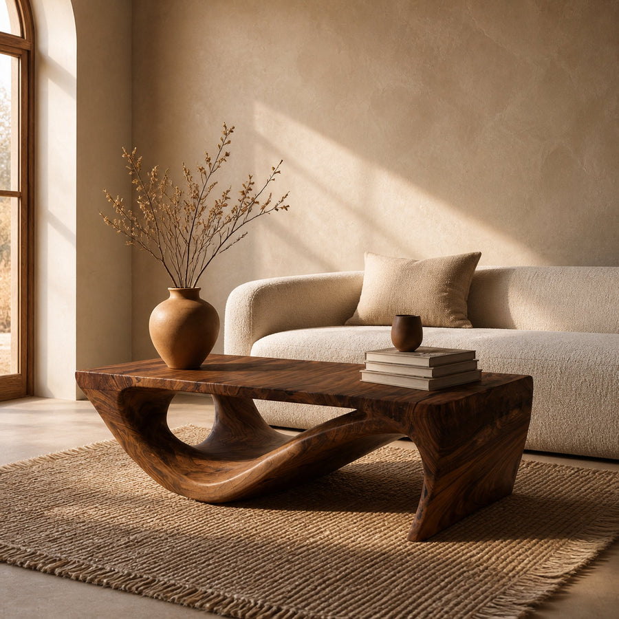 Modern Sculptural Wooden Coffee Table For Living Room