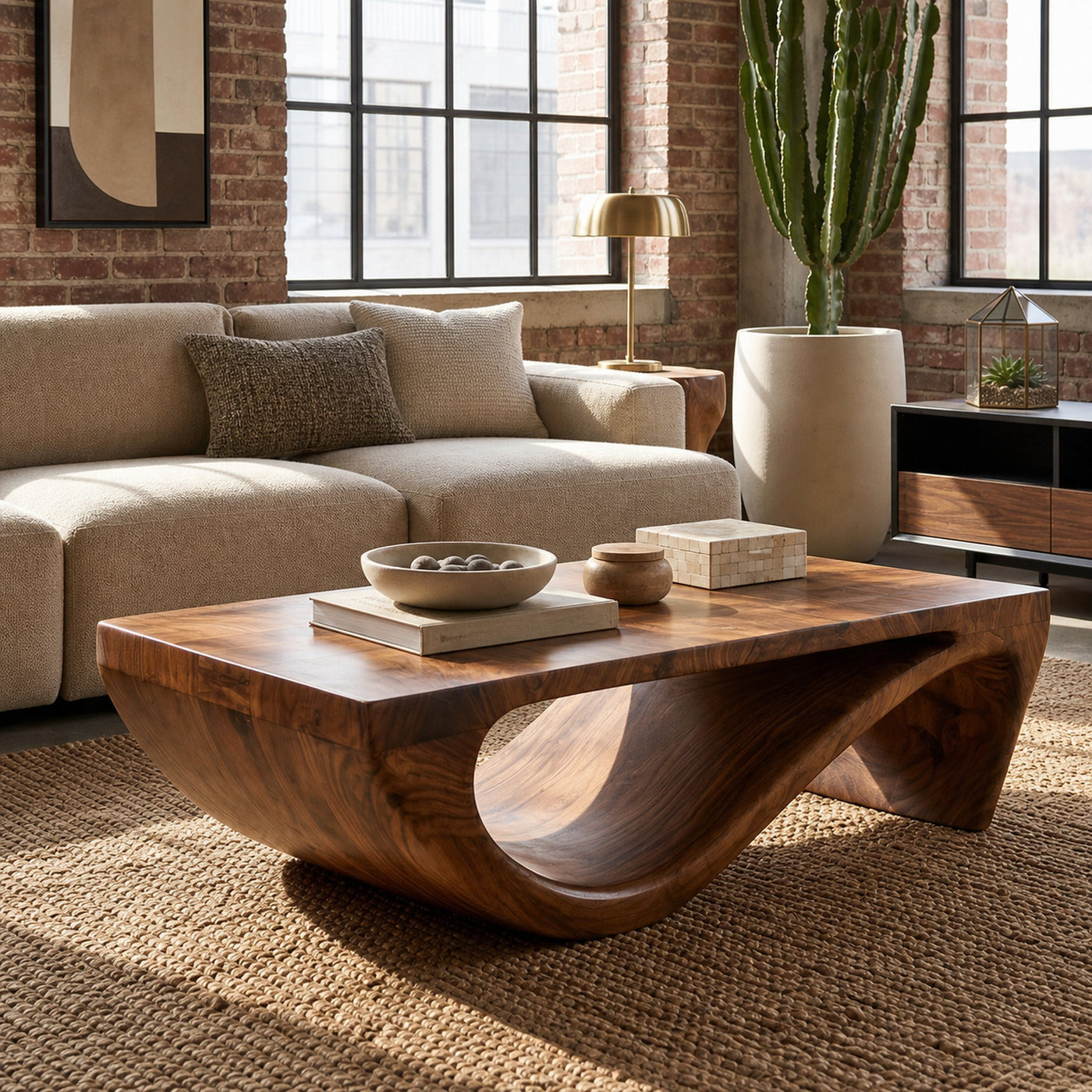 Modern Sculptural Wooden Coffee Table For Living Room - product view 6