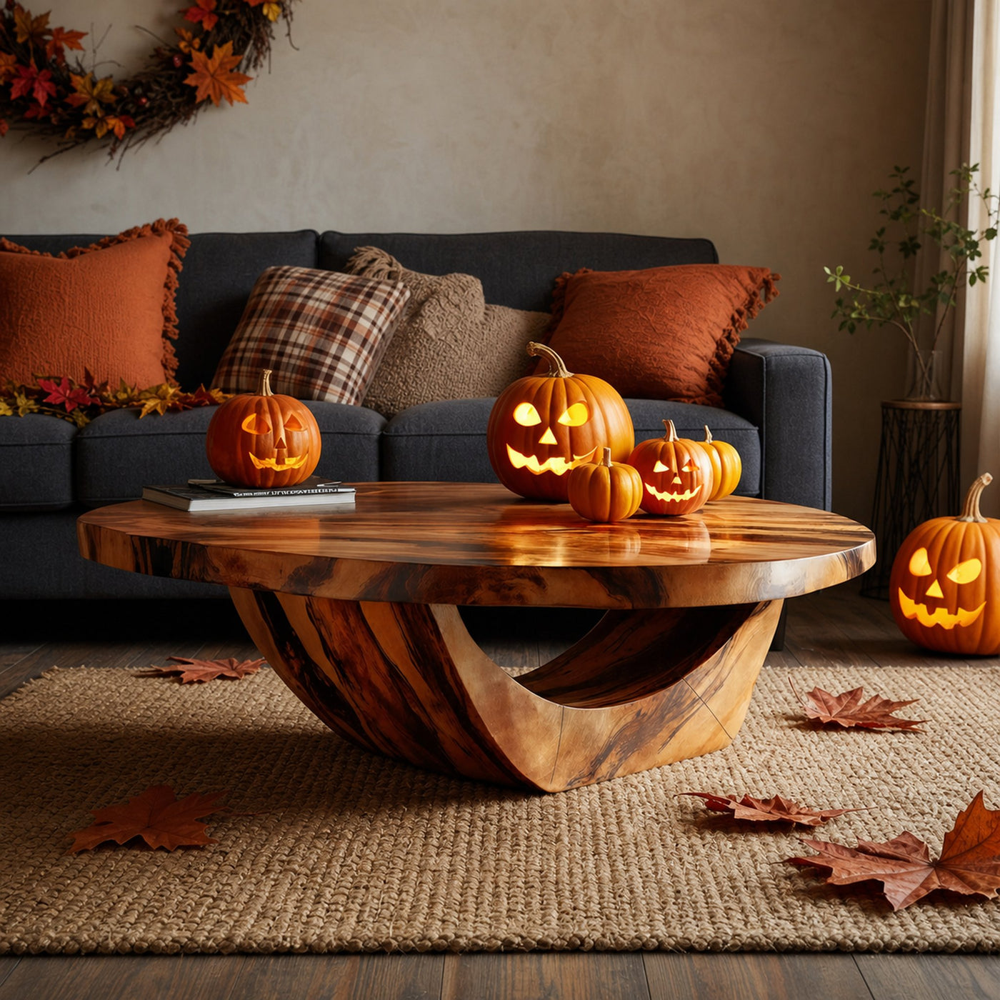 Modern Solid Wood Coffee Table For Living Room Ghostly Halloween - product view 6
