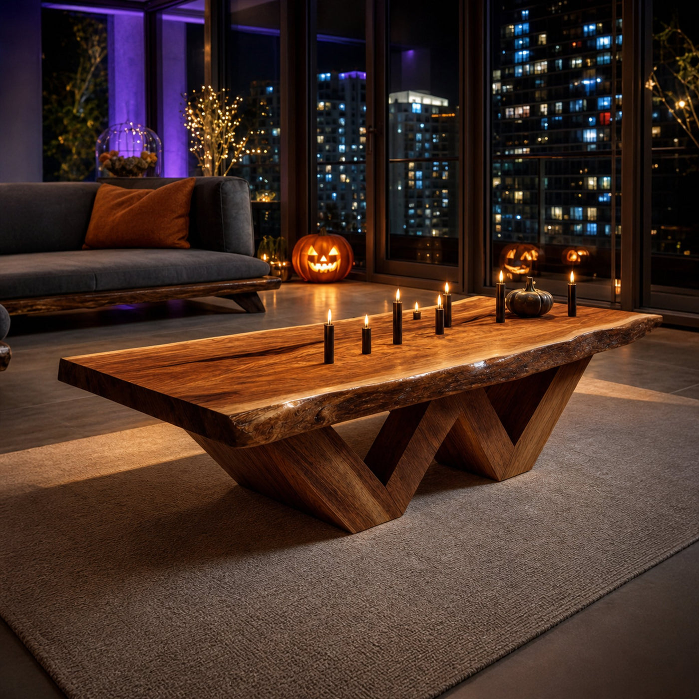 Modern Solid Wood Coffee Table Furniture Decor Pumpkin Autumn Touch