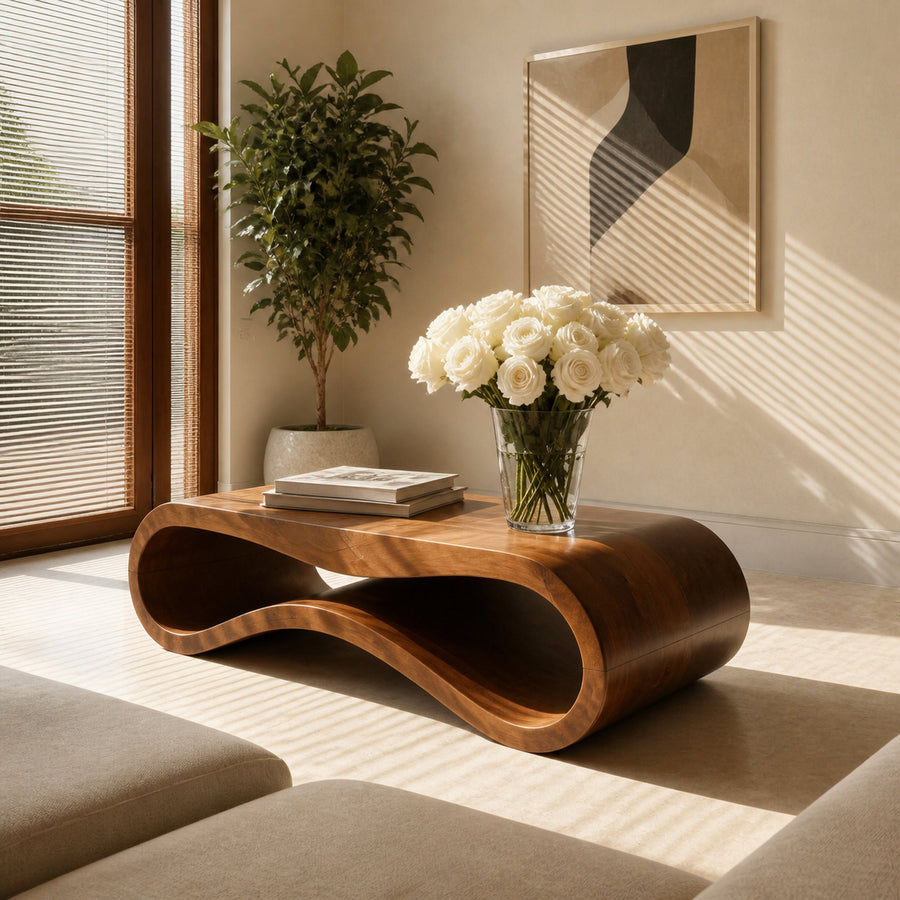 Modern Wave Coffee Table With Drawer For Living Room