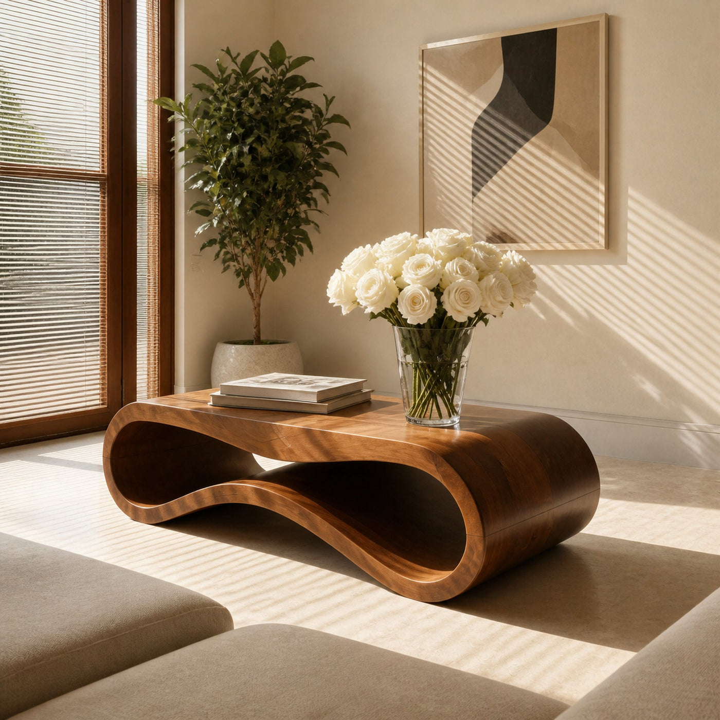 Modern Wave Coffee Table With Drawer For Living Room