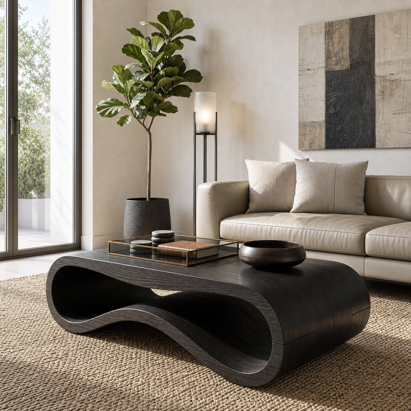 Modern Wave Coffee Table With Drawer For Living Room - product view 2
